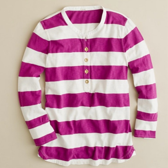 J. CREW Ringspun Wide Rugby Stripe Pink and White 3/4 Sleeve Henley Tee - Picture 4 of 11